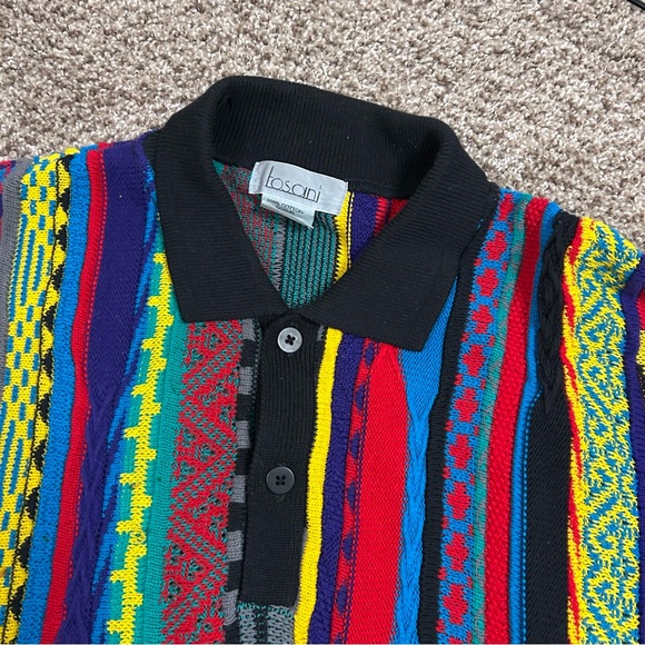 Vintage Tosani men’s textured 3D knit sweater multicolor collared size large - Picture 4 of 6